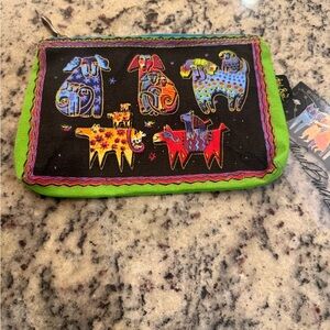 Laurel Burch Green Black Multicolor Dog Zip Cosmetic Pouch